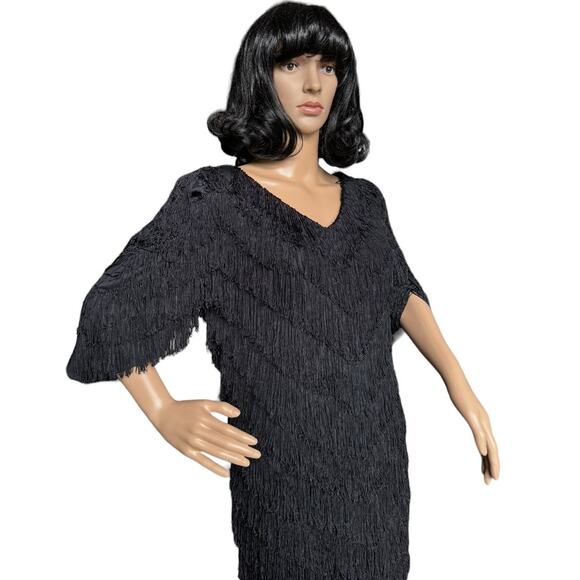 Vintage Nightworks 1920's Flapper Dress Gatsby Black with Fringe size medium - Picture 5 of 17